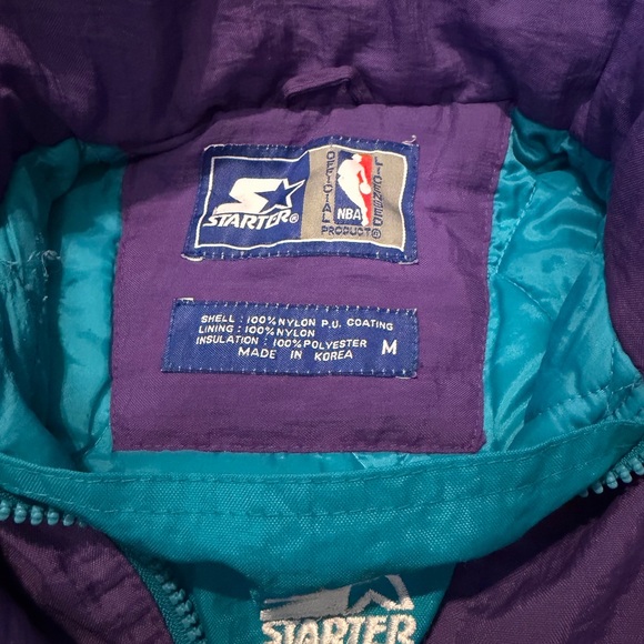 Vtg 90’s Starter Charlotte Hornets NBA Nylon Hooded Quarter Zip Medium Unisex - Picture 5 of 9